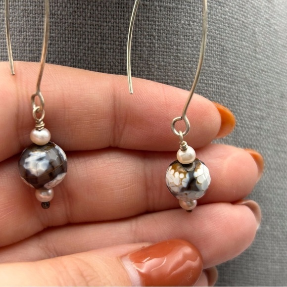 Sterling Silver 925 Dangle Earrings with Brown Wedding Cake Style Beads - Picture 4 of 10